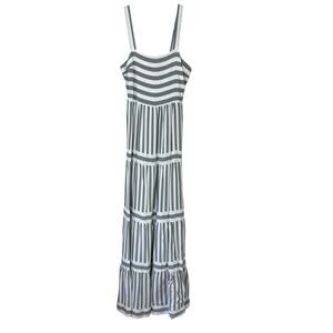 NWT O.P.T. Elara Striped Tiered Maxi Dress Sundress Slate White Size Small